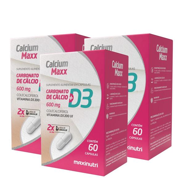 Kit 3 Calcium Maxx Cálcio D3 600mg 60 Capsulas Maxinutri Imagem de Kit 3 Calcium Maxx Cálcio D3 600mg 60 Capsulas Maxinutri