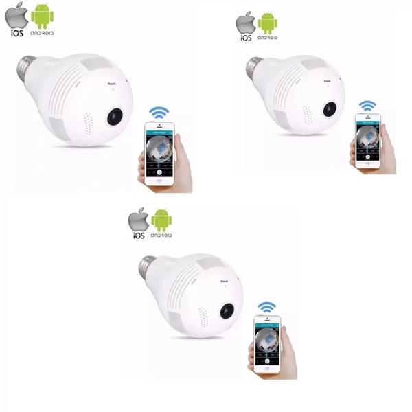 Imagem de kit 3 Camera Ip Seguraca Lampada Vr 360 Panoramica Espia Wifi V380