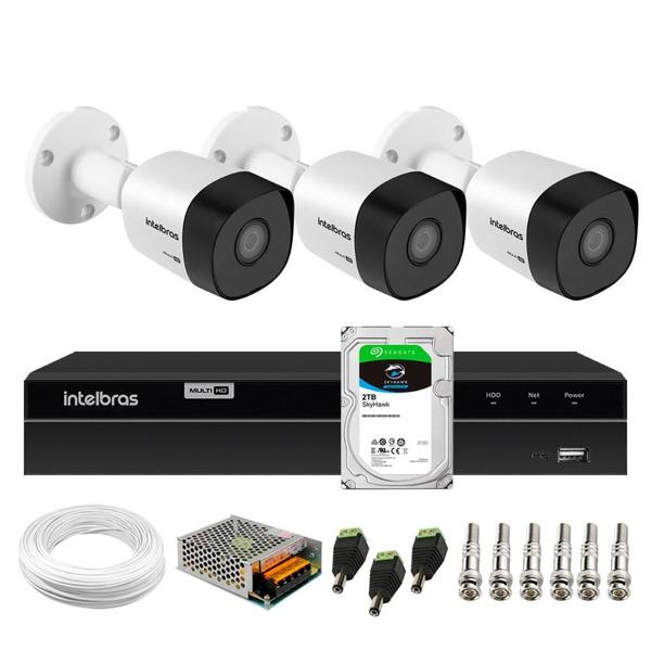 Imagem de Kit 3 Câmeras Infravermelho Multi HD 4 em 1 VHD 3230 B G7 Full HD + DVR Gravador de Video Inteligente Intelbras MHDX 1204 4 Canais + HD 2TB