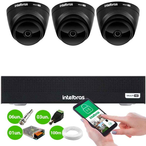 Imagem de Kit 3 Câmeras Intelbras VHD 1220 D G7 Dome Black Full HD 1080p Lente 2.8mm Visão Noturna 20m + Dvr Intelbras MHDX 1104-C 4 Canais