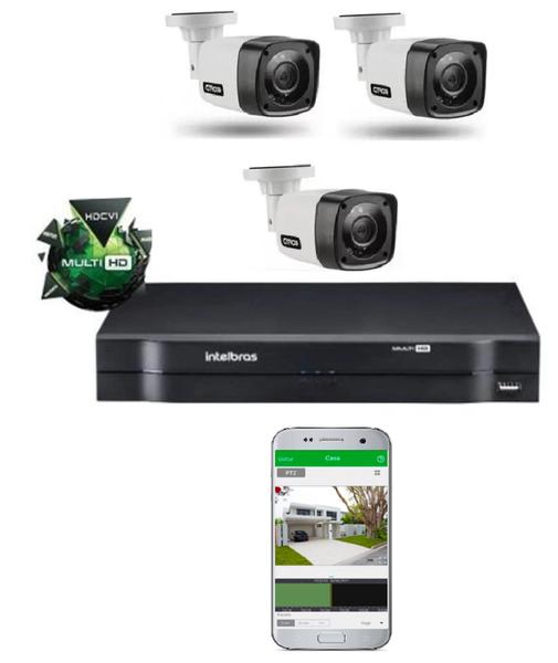 Imagem de Kit 3 Cameras Segurança Full Hd 1080p 2mp Dvr Intelbras 4ch S/hd