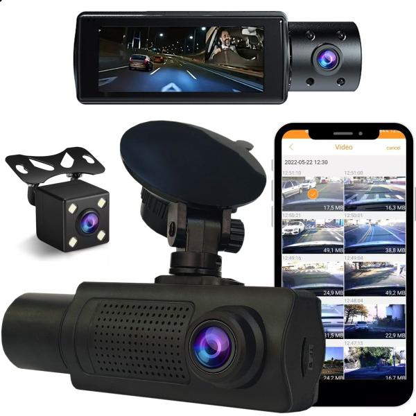 Imagem de Kit 3 Cameras Veicular Interna Frontal Ré Filmadora WiFi Automotiva Dashcam D310 Full HD Veicular Carro Segurança Taxi Uber