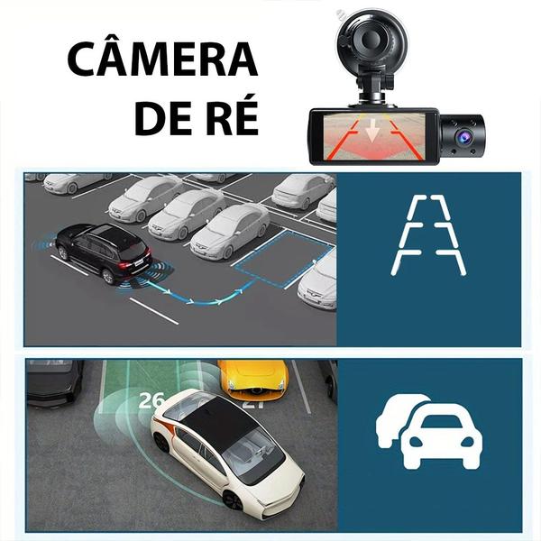 Imagem de Kit 3 Cameras Veicular Interna Frontal Ré Filmadora WiFi Automotiva Dashcam D310 Full HD Veicular Carro Segurança Taxi Uber