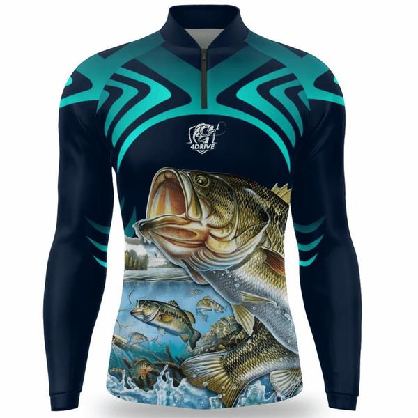 Imagem de Kit 3 Camisa Pesca Masculina Camiseta Pescaria Blue Fish e River Manga Longa Protecao Solar UV50