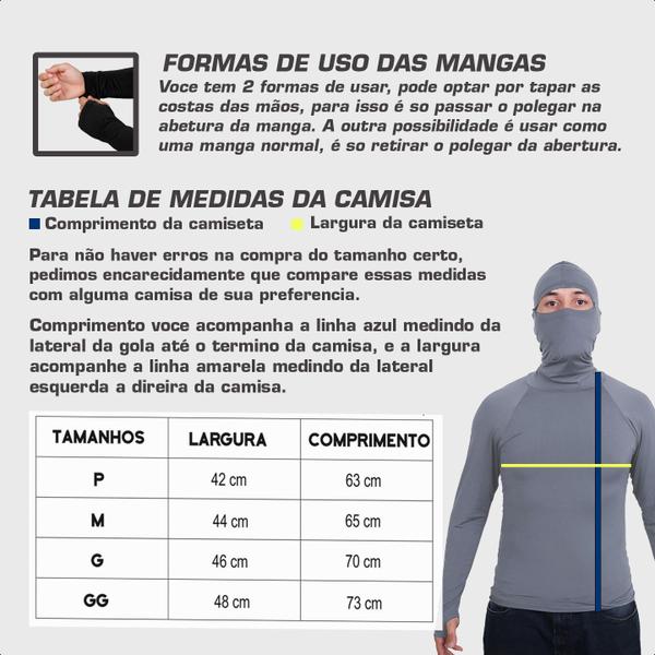 Imagem de Kit 3 Camisa Segunda Pele Proteção Uv Térmica Touca Ninja