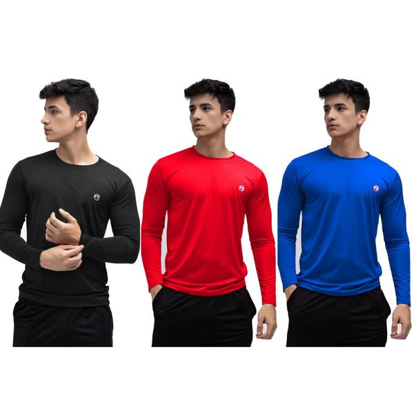 Imagem de Kit 3 Camisa Térmica Masculina Proteção Solar Uv 50+ Manga Longa