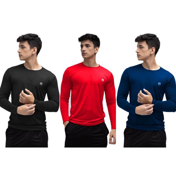 Imagem de Kit 3 Camisa Térmica Masculina Uv Manga Longa Pronta Entrega