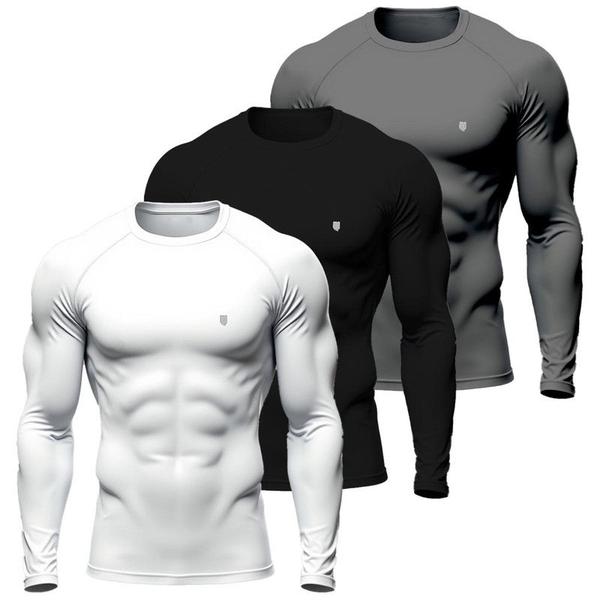 Imagem de Kit 3 Camisa Térmica Masculina UV Segunda Pele Protação Solar 50+ Manga Longa Dry Fit