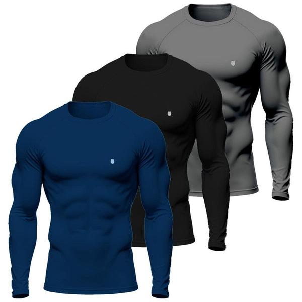 Imagem de Kit 3 Camisa Térmica Masculina UV Segunda Pele Protação Solar 50+ Manga Longa Dry Fit