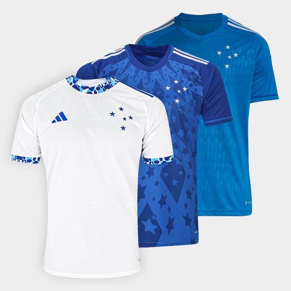 Imagem de Kit 3 Camisas Cruzeiro s/nº Torcedor + Goleiro Adidas Masculina