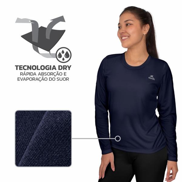 Imagem de Kit 3 Camisas Dry Basic LS Muvin Feminina - Proteção Solar UV50 - Manga Longa - Treino, Corrida, Caminhada e Academia