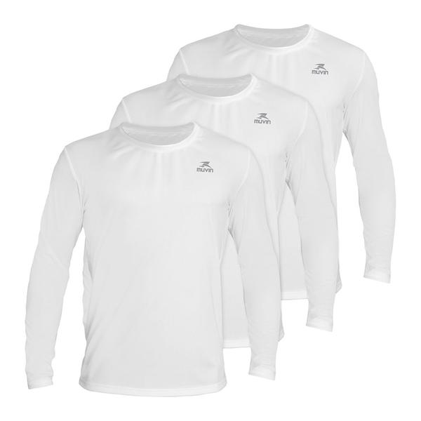 Imagem de Kit 3 Camisas Dry Basic LS Muvin Masculina - Proteção Solar UV50 - Manga Longa - Treino, Corrida, Caminhada e Academia