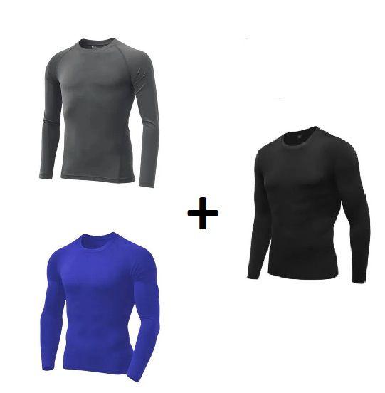 Imagem de Kit 3 Camisas Masculina Manga Longa Dry Fit Malha Fria