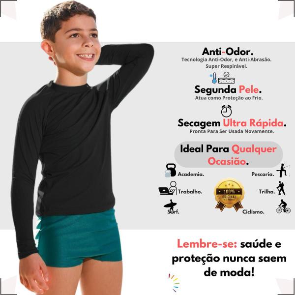 Imagem de Kit 3 Camisas Térmicas Infantil Menino e Menina Tecido Geladinho Uv 2 a 14 Anos Idade Juvenil Proteção Solar Praia Piscina Manga Longa Comprida