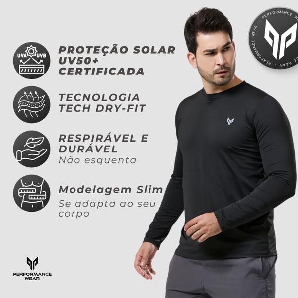 Imagem de Kit 3 Camiseta Camisa Térmica Segunda Pele Manga Longa Proteção Solar UV 50+ Termica Masculina