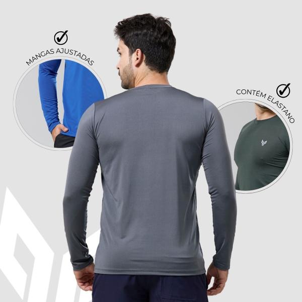 Imagem de Kit 3 Camiseta Camisa Térmica Segunda Pele Manga Longa Proteção Solar UV 50+ Termica Masculina