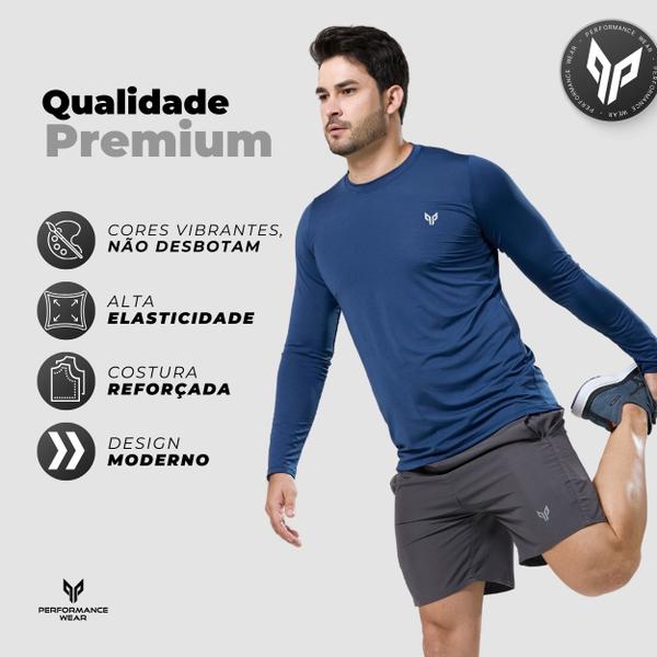 Imagem de Kit 3 Camiseta Camisa Térmica Segunda Pele Manga Longa Proteção Solar UV 50+ Termica Masculina