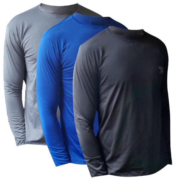 Imagem de Kit 3 Camiseta Manga Longa Dry Fit Masculina Proteção Solar UV+50 Segunda Pele