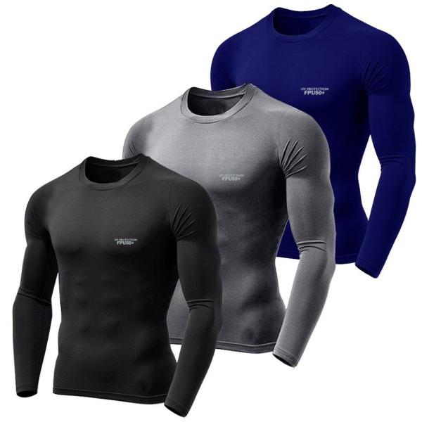 Imagem de Kit 3 Camisetas Camisas UV 50+ Térmica Masculina Blusa Pesca Ultravioleta Verão Pescaria ProteçãoSolar Preto Cinza Azul