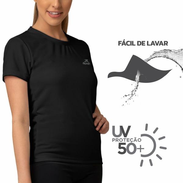 Imagem de Kit 3 Camisetas Dry Basic SS Muvin Feminina - Proteção Solar UV50 - Manga Curta - Treino, Corrida, Caminhada e Academia