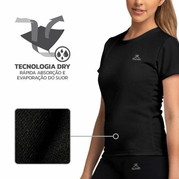 Imagem de Kit 3 Camisetas Dry Basic SS Muvin Feminina - Proteção Solar UV50 - Manga Curta - Treino, Corrida, Caminhada e Academia