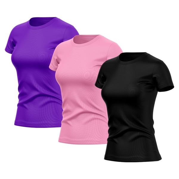 Imagem de Kit 3 Camisetas Feminina Dry Básica Lisa Proteção Solar UV Térmica Blusa Academia Esporte Camisa