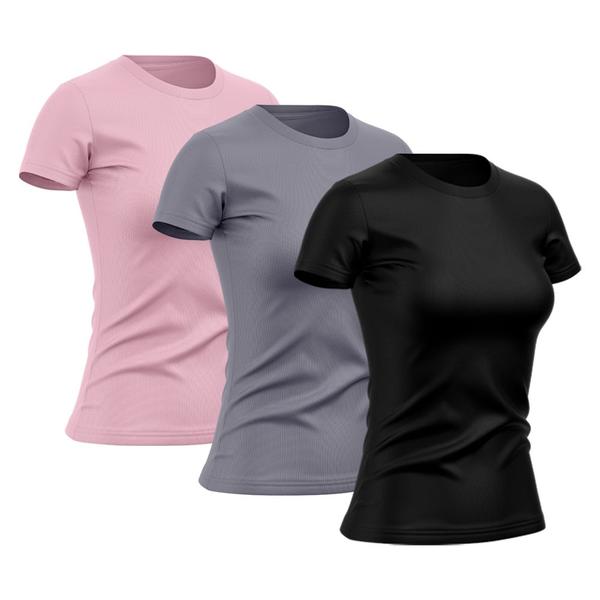 Imagem de Kit 3 Camisetas Feminina Dry Básica Lisa Proteção Solar UV Térmica Camisa Blusa