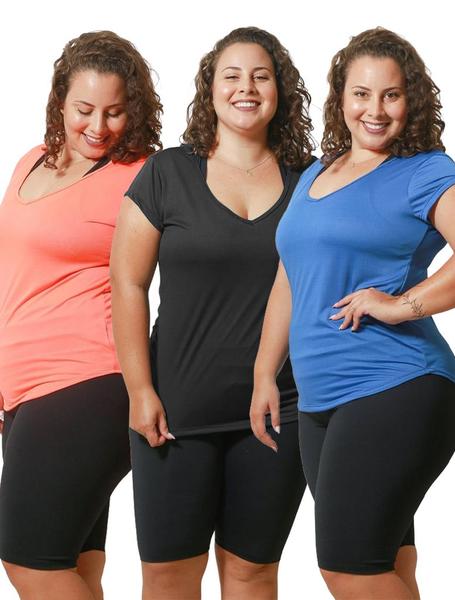 Imagem de Kit 3 Camisetas Femininas Plus Size Dry Fit Gola V Blusa Treino Academia