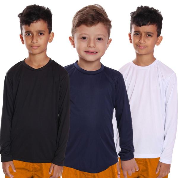 Imagem de Kit 3 Camisetas Infantil Menino Proteção UV Térmica Solar Manga Longa Camisa Praia Esporte