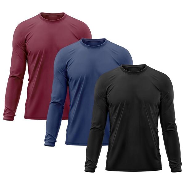 Imagem de Kit 3 Camisetas Masculina Térmica Proteção Solar UV  50/ Treino Academia Esporte Dry Manga Longa