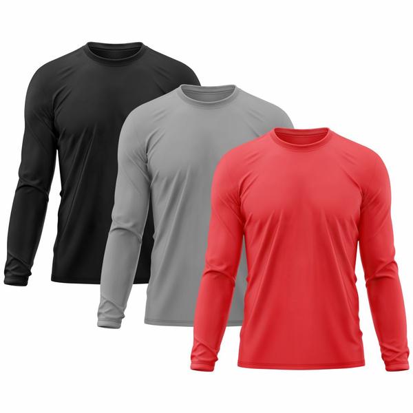 Kit 3 Camisetas Masculina Térmica Proteção Solar UV 50/ Treino Academia Esporte Dry Manga Longa - Adriben Imagem de Kit 3 Camisetas Masculina Térmica Proteção Solar UV 50/ Treino Academia Esporte Dry Manga Longa