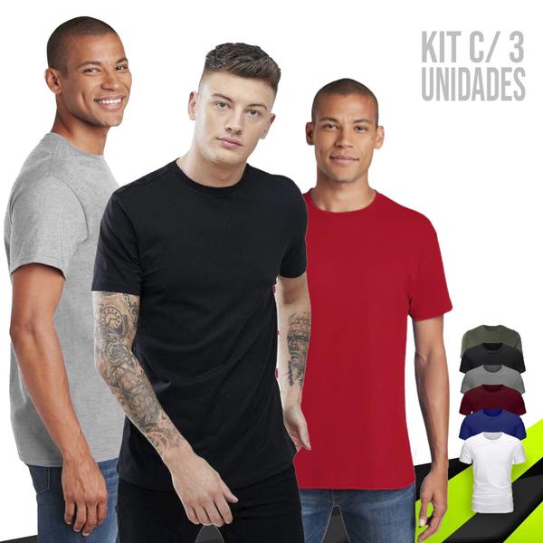 Imagem de Kit 3 Camisetas Masculinas ALGODÃO Slim Fit Básica T Shirt Camisa Academia Corrida Casual 667