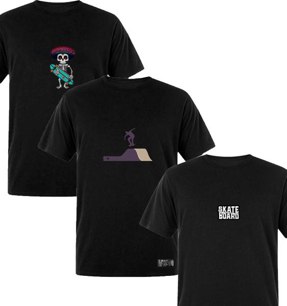 Imagem de Kit 3 Camisetas Masculinas Pretas Skate Algodão Prime WSS Brasil