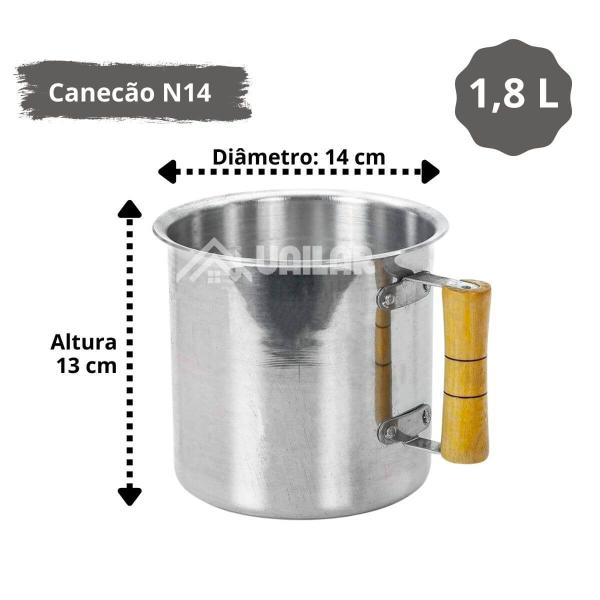 Imagem de Kit 3 canecão leiteira de aluminio N12 N14 N16 pegador madeira