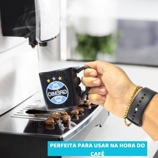 Imagem de Kit 3 Canecas Porcelana Xícara Quadrada 220ml Café Preto Grêmio Oficial