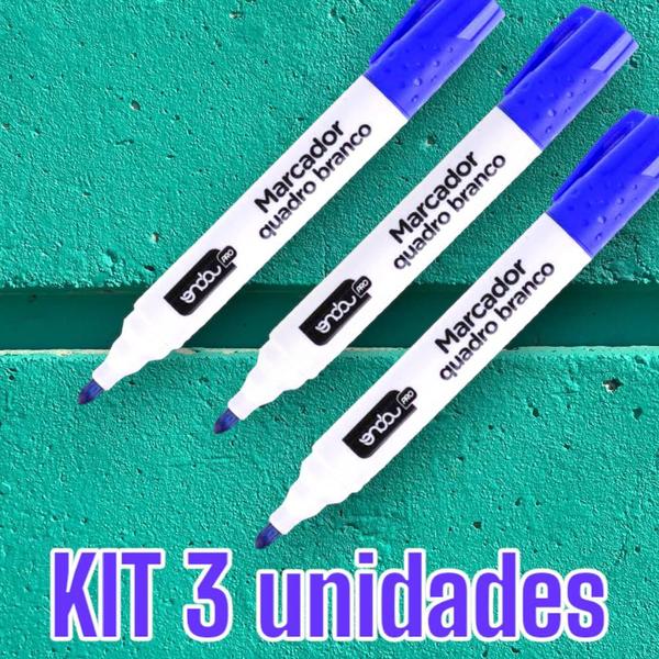 Imagem de Kit 3 canetas marcador pincel para quadro branco azul onda escolar professores escrever