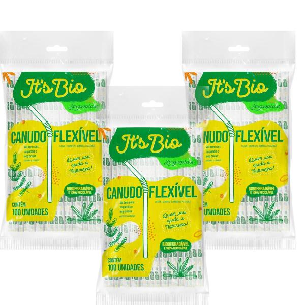 Imagem de Kit 3 Canudo Flexivel Bebidas It'S Bio Biodegradável 300 Un