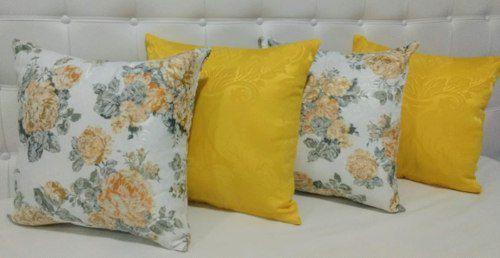 Imagem de - Kit 3 Capas Almofadas Jacquard Amarelo E Floral 45x45 Zíper