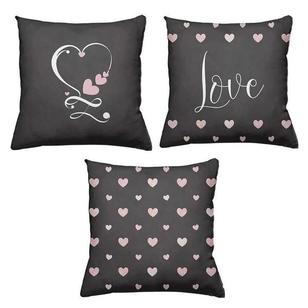 Imagem de Kit 3 Capas De Almofadas Decorativas Personalizado 40x40cm Estampa Love Black