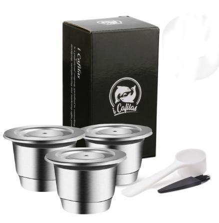 Imagem de Kit 3 Cápsulas Nespresso Reutilizáveis Inox +Dosador +Pincel