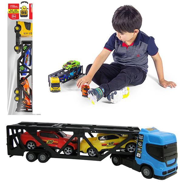 Imagem de Kit 3 Carreta Cegonheira Caminhão Brinquedo Com Carrinho Presente Dia Das Crianças