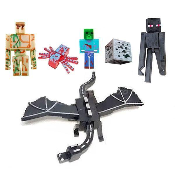 Imagem de Kit 3 Cartela Minecraft Dragão 15 Bonecos + 3 Bloco Zombie