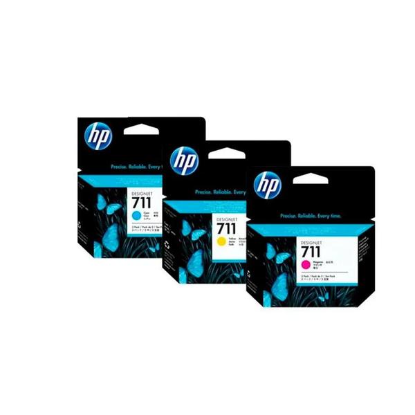 Imagem de kit 3 cartucho HP original 711 Color 29ml cada T120 T520