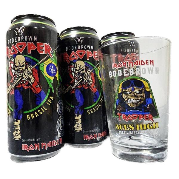 Kit 3 Cervejas Trooper Iron Maiden Ipa 473Ml + Copo 350Ml - Trooper Iron Maiden Bodebrown Imagem de Kit 3 Cervejas Trooper Iron Maiden Ipa 473Ml + Copo 350Ml