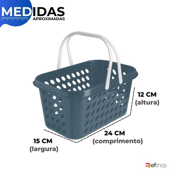 Imagem de Kit 3 Cesta Cestinha Plástica Supermercado Compras 3L c/ Alça Resistente Leve Mulituso Portátil