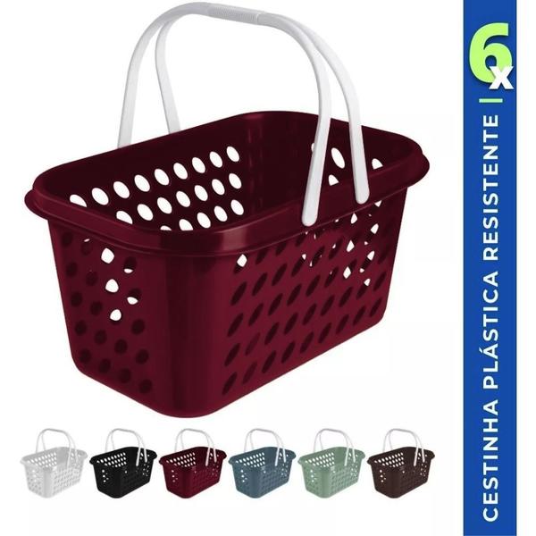 Imagem de Kit 3 Cesta Cestinha Plástica Supermercado Compras 3L c/ Alça Resistente Leve Mulituso Portátil