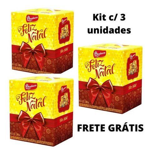 Imagem de Kit 3 Cestas De Natal Bauducco Panetone 14 Itens Basica Nf