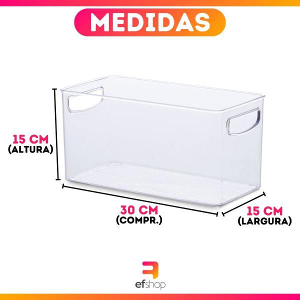 Imagem de Kit 3 Cesto Caixa Organizadora de Geladeira 30x15x15 Transparente Acrílico Cristal Diamond Paramount