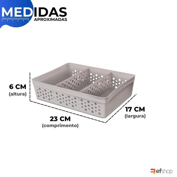 Imagem de Kit 3 Cesto Organizador Rattan c/ 2 Divisórias Tam GG P/ Joias Maquiagem Miudezas