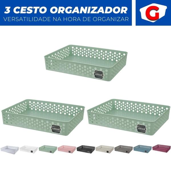 Imagem de Kit 3 Cesto Organizador Rattan Multiuso Armário Gaveta Lavanderia G (34x25)